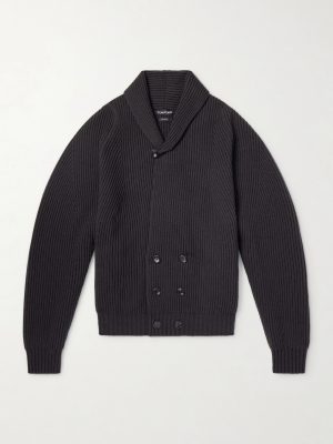 Double-Breasted Ribbed Cashmere and Wool-Blend Cardigan