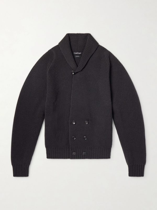 Double-Breasted Ribbed Cashmere and Wool-Blend Cardigan