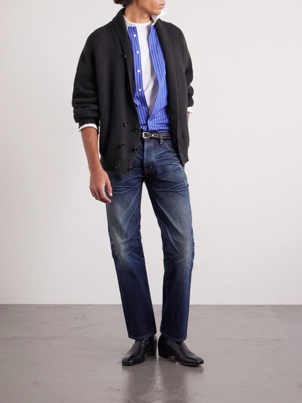 Double-Breasted Ribbed Cashmere and Wool-Blend Cardigan - OU