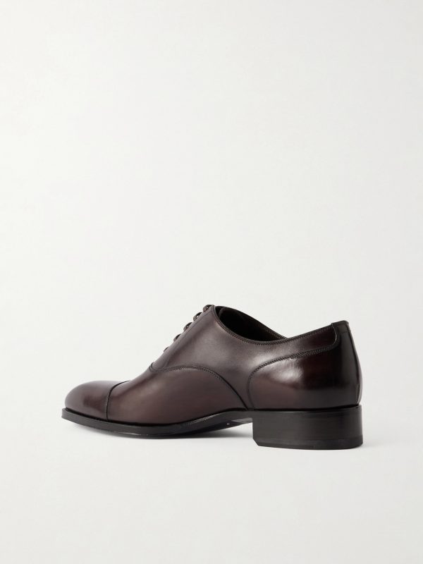 Elkan Burnished-Leather Oxford Shoes - BK Elkan Burnished-Leather Oxford Shoes - BK