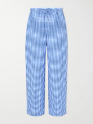 + Paula's Ibiza Straight-Leg Anagram-Embroidered Checked Cotton-Poplin Trousers