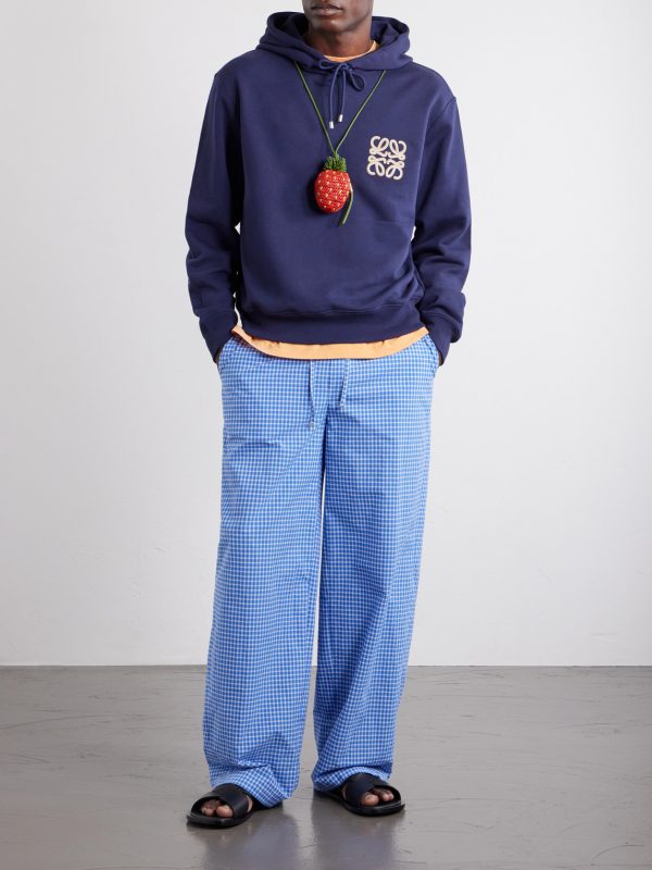 + Paula's Ibiza Straight-Leg Anagram-Embroidered Checked Cotton-Poplin Trousers - OU