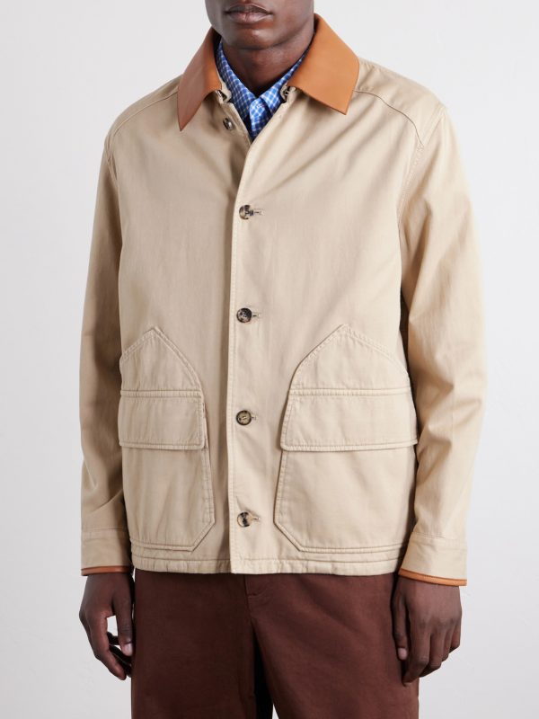 + Paula's Ibiza Leather-Trimmed Cotton-Twill Blouson Jacket - FR