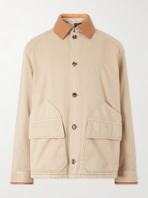 + Paula's Ibiza Leather-Trimmed Cotton-Twill Blouson Jacket + Paula's Ibiza Leather-Trimmed Cotton-Twill Blouson Jacket