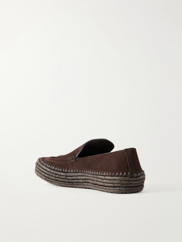 + Paula's Ibiza Rio Raffia-Trimmed Suede Loafers - BK + Paula's Ibiza Rio Raffia-Trimmed Suede Loafers - BK