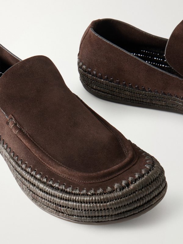 + Paula's Ibiza Rio Raffia-Trimmed Suede Loafers - CU + Paula's Ibiza Rio Raffia-Trimmed Suede Loafers - CU