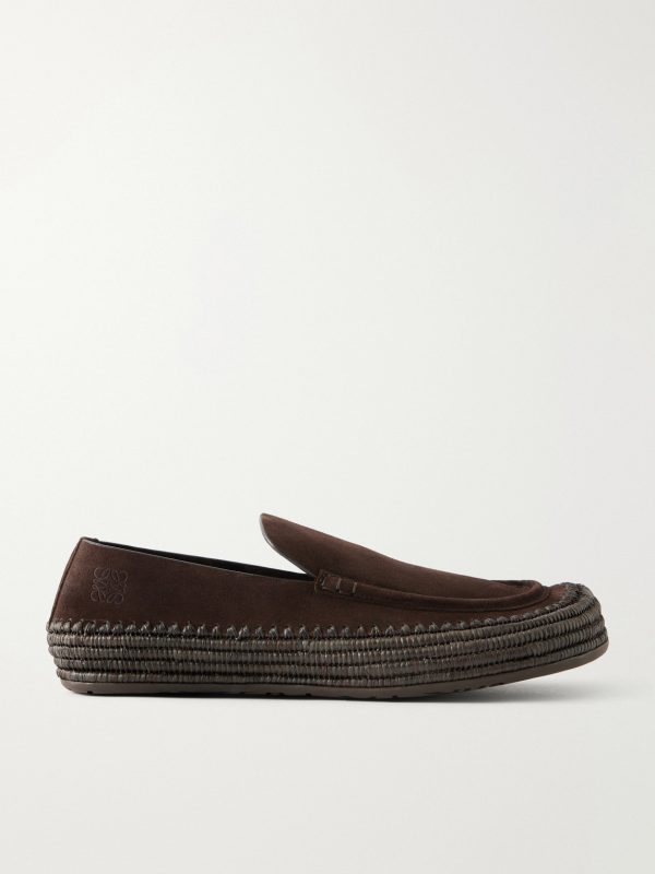 + Paula's Ibiza Rio Raffia-Trimmed Suede Loafers + Paula's Ibiza Rio Raffia-Trimmed Suede Loafers