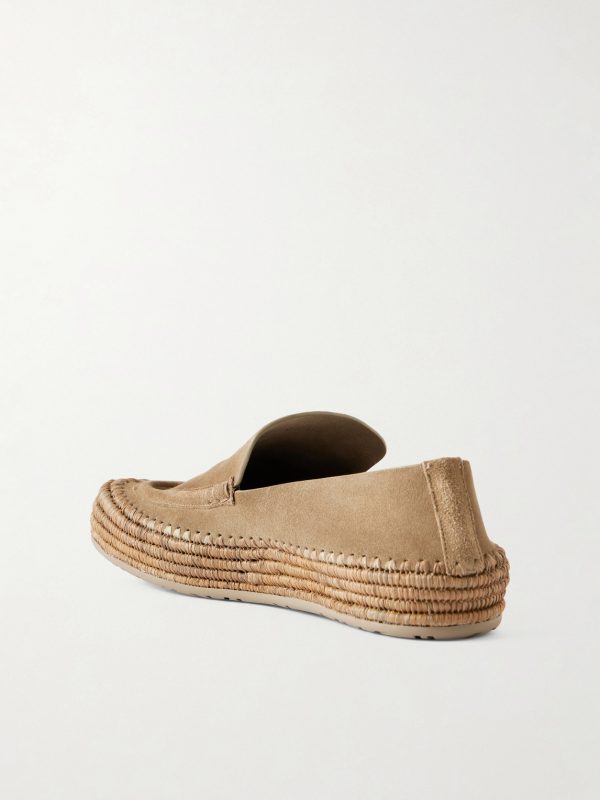 + Paula's Ibiza Rio Raffia-Trimmed Suede Loafers - BK + Paula's Ibiza Rio Raffia-Trimmed Suede Loafers - BK