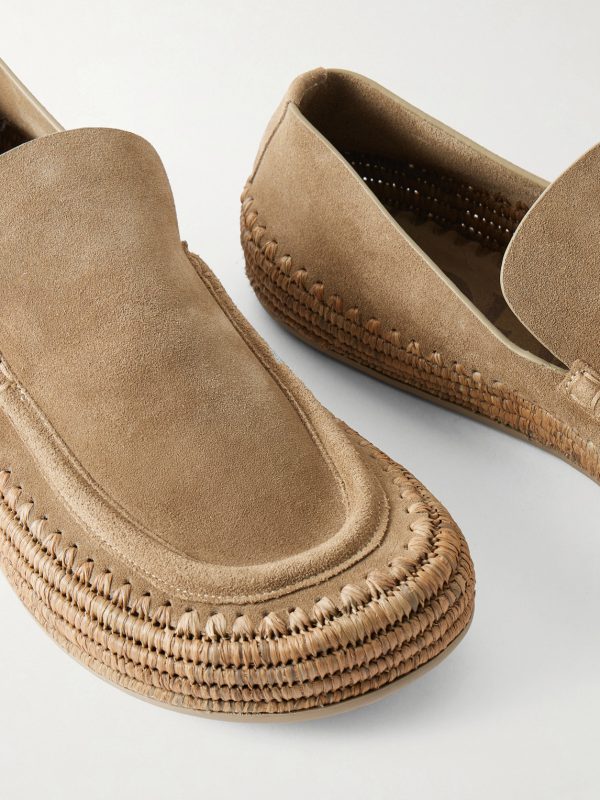 + Paula's Ibiza Rio Raffia-Trimmed Suede Loafers - CU + Paula's Ibiza Rio Raffia-Trimmed Suede Loafers - CU