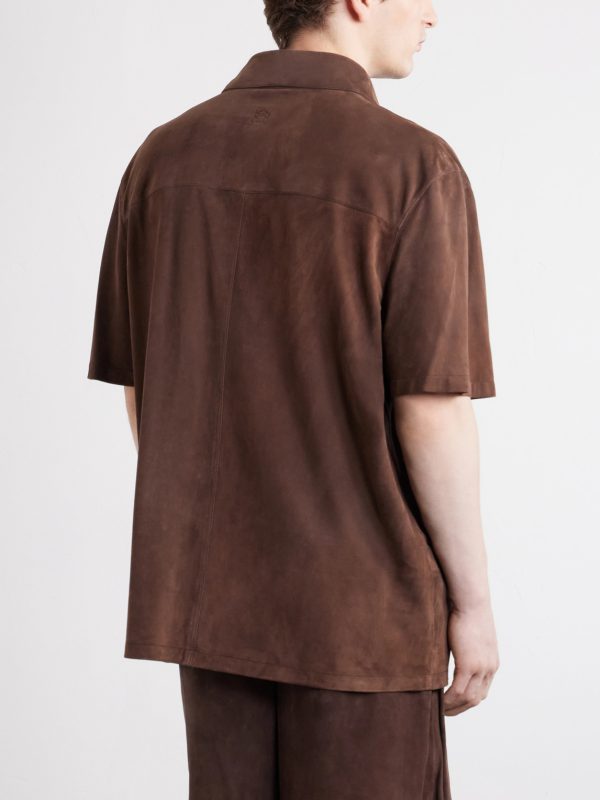 + Paula's Ibiza Logo-Debossed Suede Shirt - BK + Paula's Ibiza Logo-Debossed Suede Shirt - BK