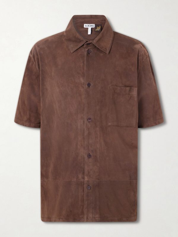 + Paula's Ibiza Logo-Debossed Suede Shirt + Paula's Ibiza Logo-Debossed Suede Shirt