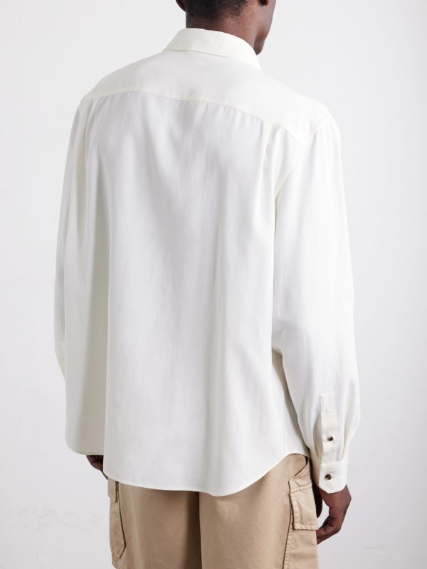 + Paula's Ibiza Anagram-Embroidered Lyocell-Poplin Shirt - BK + Paula's Ibiza Anagram-Embroidered Lyocell-Poplin Shirt - BK