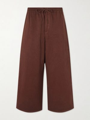 + Paula's Ibiza Wide-Leg Anagram-Embroidered Cotton Drawstring Trousers