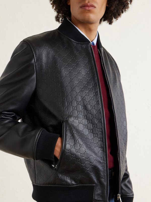 Logo-Debossed Padded Leather Bomber Jacket - CU Logo-Debossed Padded Leather Bomber Jacket - CU