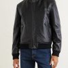 Logo-Debossed Padded Leather Bomber Jacket - FR Logo-Debossed Padded Leather Bomber Jacket - FR