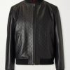 Logo-Debossed Padded Leather Bomber Jacket Logo-Debossed Padded Leather Bomber Jacket