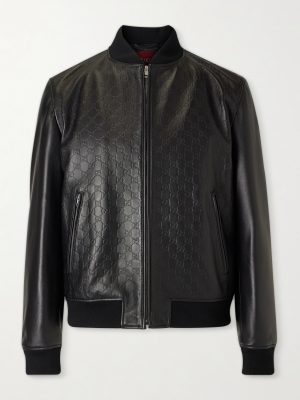 Logo-Debossed Padded Leather Bomber Jacket Logo-Debossed Padded Leather Bomber Jacket