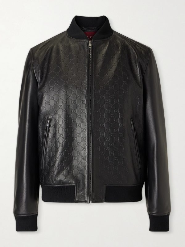 Logo-Debossed Padded Leather Bomber Jacket Logo-Debossed Padded Leather Bomber Jacket