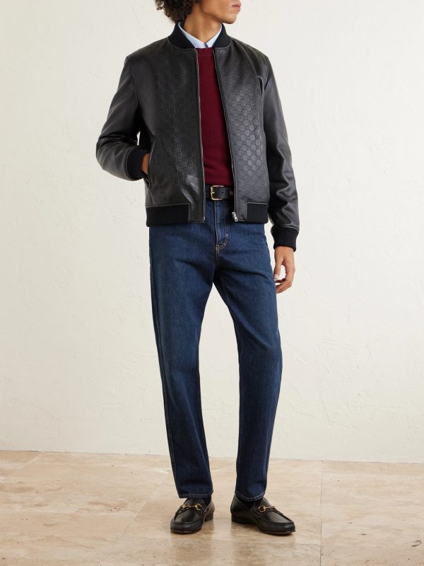 Logo-Debossed Padded Leather Bomber Jacket - OU Logo-Debossed Padded Leather Bomber Jacket - OU