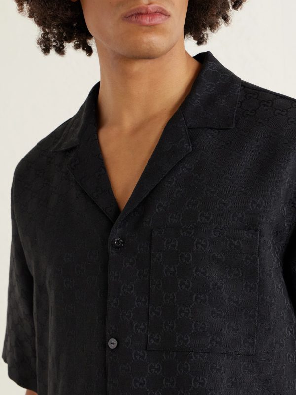 Camp-Collar Logo-Jacquard Linen-Blend Shirt - CU Camp-Collar Logo-Jacquard Linen-Blend Shirt - CU