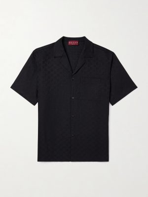 Camp-Collar Logo-Jacquard Linen-Blend Shirt