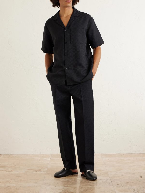 Camp-Collar Logo-Jacquard Linen-Blend Shirt - OU Camp-Collar Logo-Jacquard Linen-Blend Shirt - OU