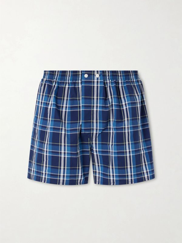 Barker 42 Checked Cotton-Jersey Boxer Shorts - OU Barker 42 Checked Cotton-Jersey Boxer Shorts - OU