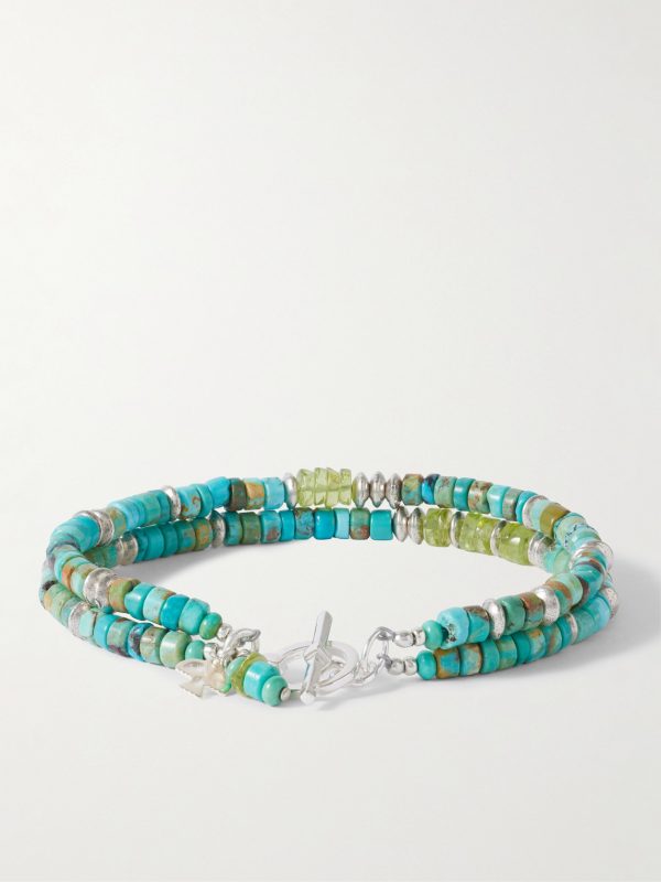 Cedar Double Sonoran Sterling Silver, Turquoise and Peridot Bracelet - BK