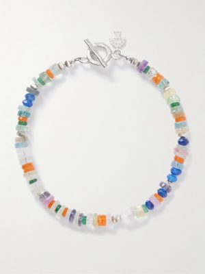 Tropical Camo Sterling Silver Multi-Stone Beaded Bracelet
