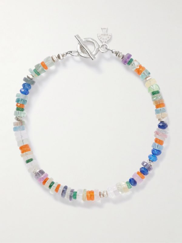 Tropical Camo Sterling Silver Multi-Stone Beaded Bracelet Tropical Camo Sterling Silver Multi-Stone Beaded Bracelet