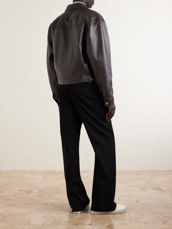 Intrecciato-Trimmed Leather Jacket - BK Intrecciato-Trimmed Leather Jacket - BK