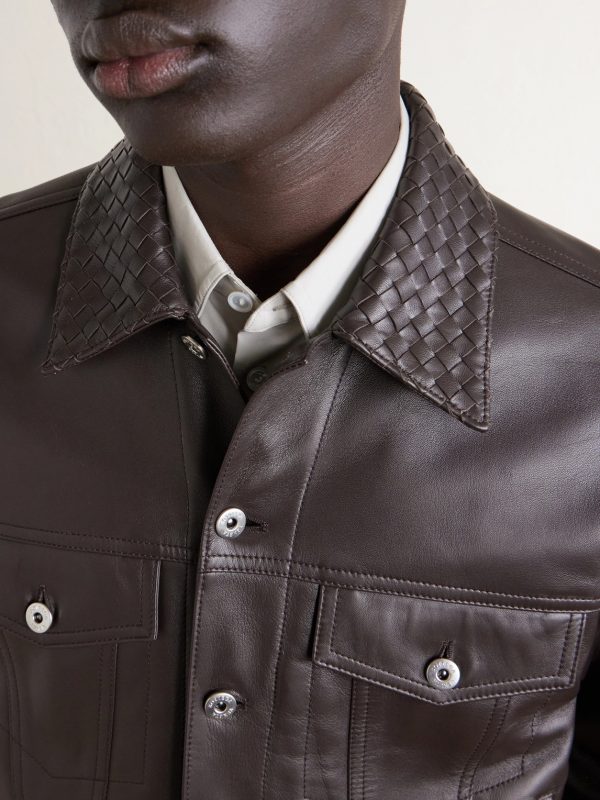 Intrecciato-Trimmed Leather Jacket - CU Intrecciato-Trimmed Leather Jacket - CU