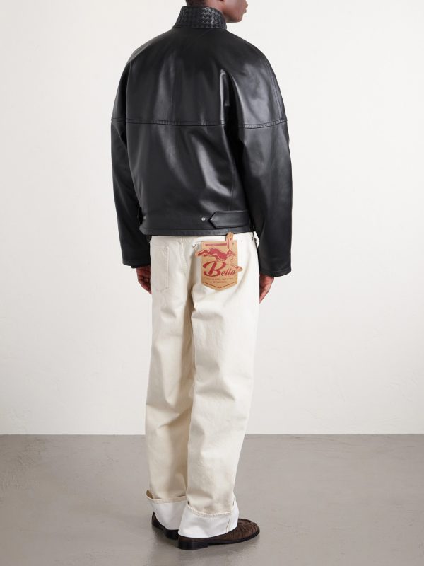 Intrecciato-Trimmed Leather Blouson Jacket - BK Intrecciato-Trimmed Leather Blouson Jacket - BK