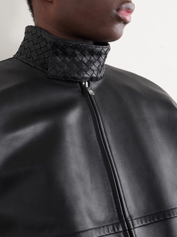 Intrecciato-Trimmed Leather Blouson Jacket - CU Intrecciato-Trimmed Leather Blouson Jacket - CU