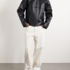 Intrecciato-Trimmed Leather Blouson Jacket - OU Intrecciato-Trimmed Leather Blouson Jacket - OU