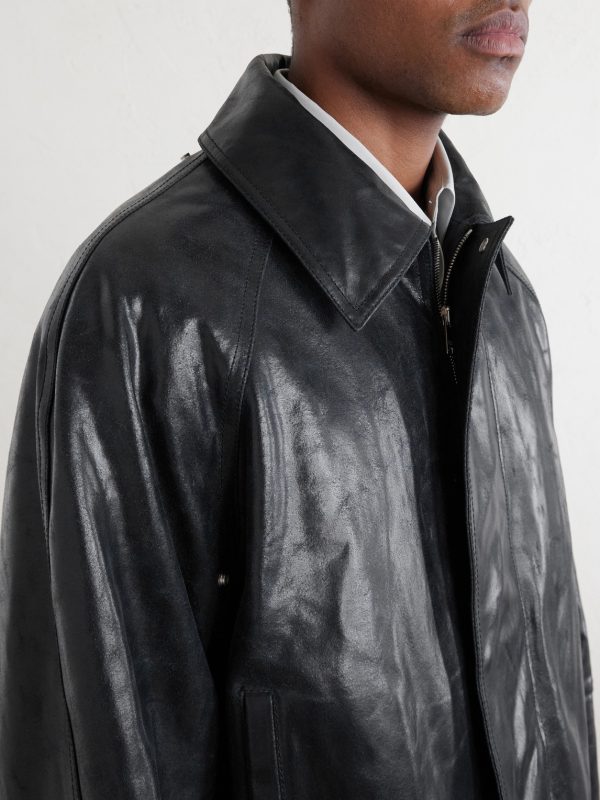 Intrecciato-Trimmed Leather Jacket - E1 Intrecciato-Trimmed Leather Jacket - E1