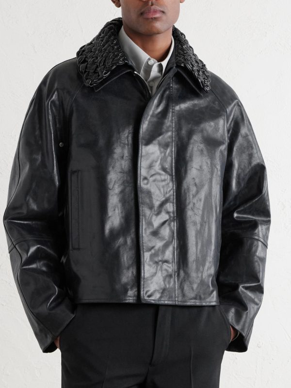 Intrecciato-Trimmed Leather Jacket - FR Intrecciato-Trimmed Leather Jacket - FR
