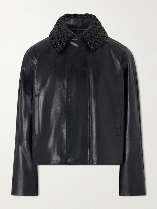 Intrecciato-Trimmed Leather Jacket Intrecciato-Trimmed Leather Jacket