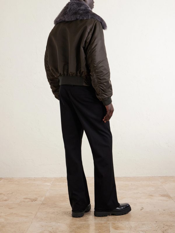 Padded Plush-Trimmed Satin Bomber Jacket - BK