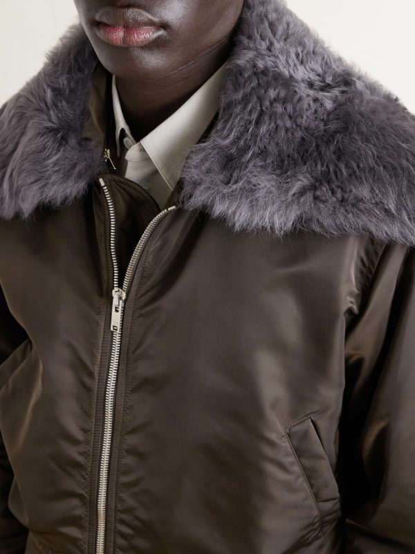 Padded Plush-Trimmed Satin Bomber Jacket - CU