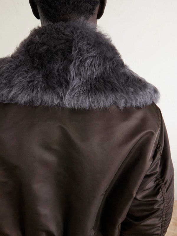 Padded Plush-Trimmed Satin Bomber Jacket - E1