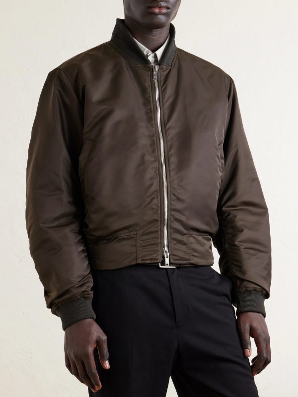 Padded Plush-Trimmed Satin Bomber Jacket - E2