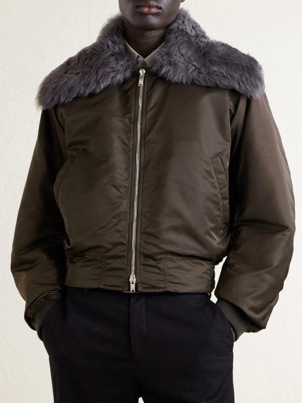 Padded Plush-Trimmed Satin Bomber Jacket - FR