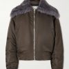 Padded Plush-Trimmed Satin Bomber Jacket