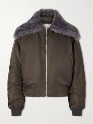 Padded Plush-Trimmed Satin Bomber Jacket Padded Plush-Trimmed Satin Bomber Jacket