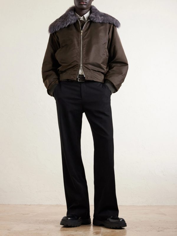 Padded Plush-Trimmed Satin Bomber Jacket - OU