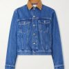 Intrecciato Leather-Trimmed Panelled Denim Jacket Intrecciato Leather-Trimmed Panelled Denim Jacket