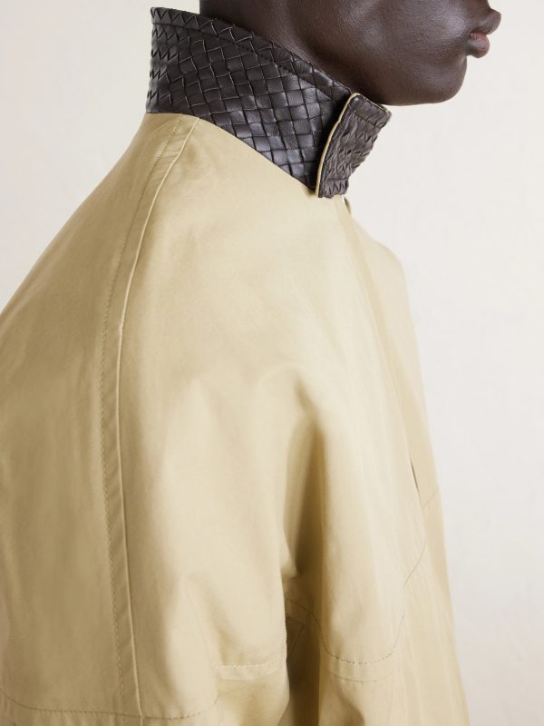 Intrecciato Leather-Trimmed Cotton-Gabardine Jacket - CU Intrecciato Leather-Trimmed Cotton-Gabardine Jacket - CU