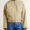 Intrecciato Leather-Trimmed Cotton-Gabardine Jacket - FR Intrecciato Leather-Trimmed Cotton-Gabardine Jacket - FR