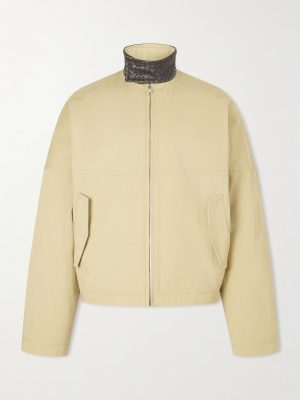Intrecciato Leather-Trimmed Cotton-Gabardine Jacket Intrecciato Leather-Trimmed Cotton-Gabardine Jacket